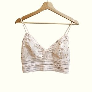 Boho Love Tree Bralette Style Crop Top with Overlay Floral Design, Size Medium